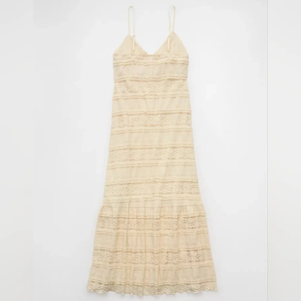 American Eagle Tiered Lace Midi Dress Graduation Maxi Off White Cream Ivory